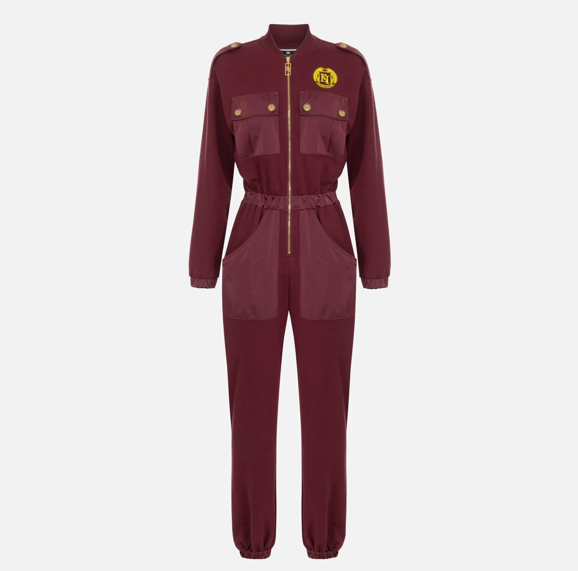Elisabetta Franchi Jumpsuits|Fleece jumpsuit with pockets in technical nylon RougeNoir