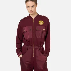 Elisabetta Franchi Jumpsuits|Fleece jumpsuit with pockets in technical nylon RougeNoir