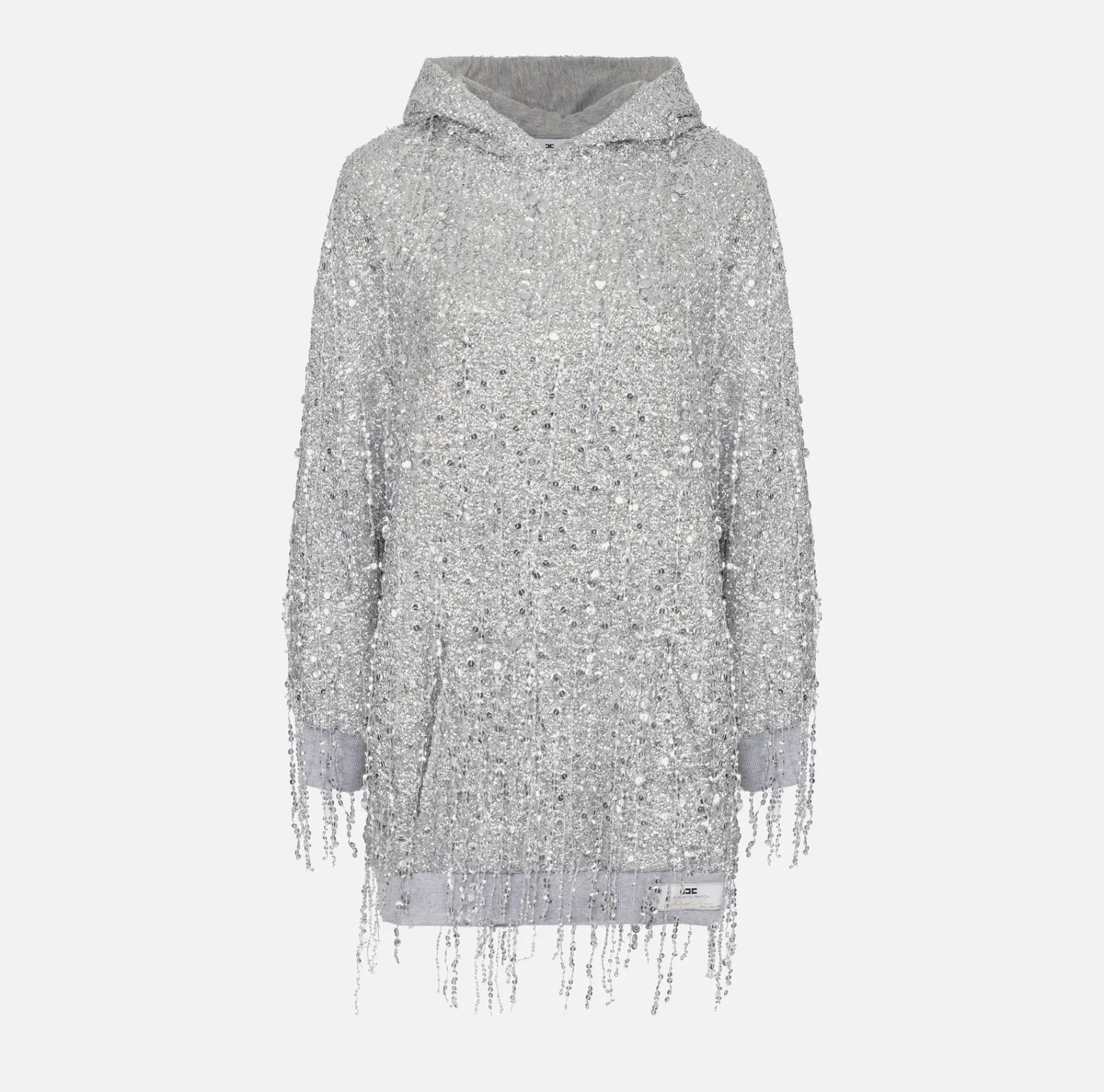 Elisabetta Franchi Mini Dresses|Dresses|Fleece mini-dress with hood and sequin fringes