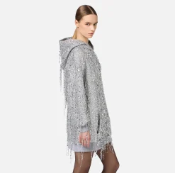 Elisabetta Franchi Mini Dresses|Dresses|Fleece mini-dress with hood and sequin fringes
