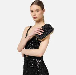Elisabetta Franchi Clutch|Flock fabric clutch bag Black