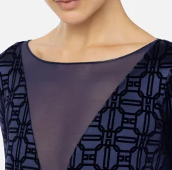 Elisabetta Franchi Top And T-Shirts|Flock Lycra and tulle bodysuit Navy