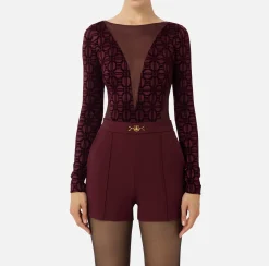 Elisabetta Franchi Top And T-Shirts|Flock Lycra and tulle bodysuit RougeNoir