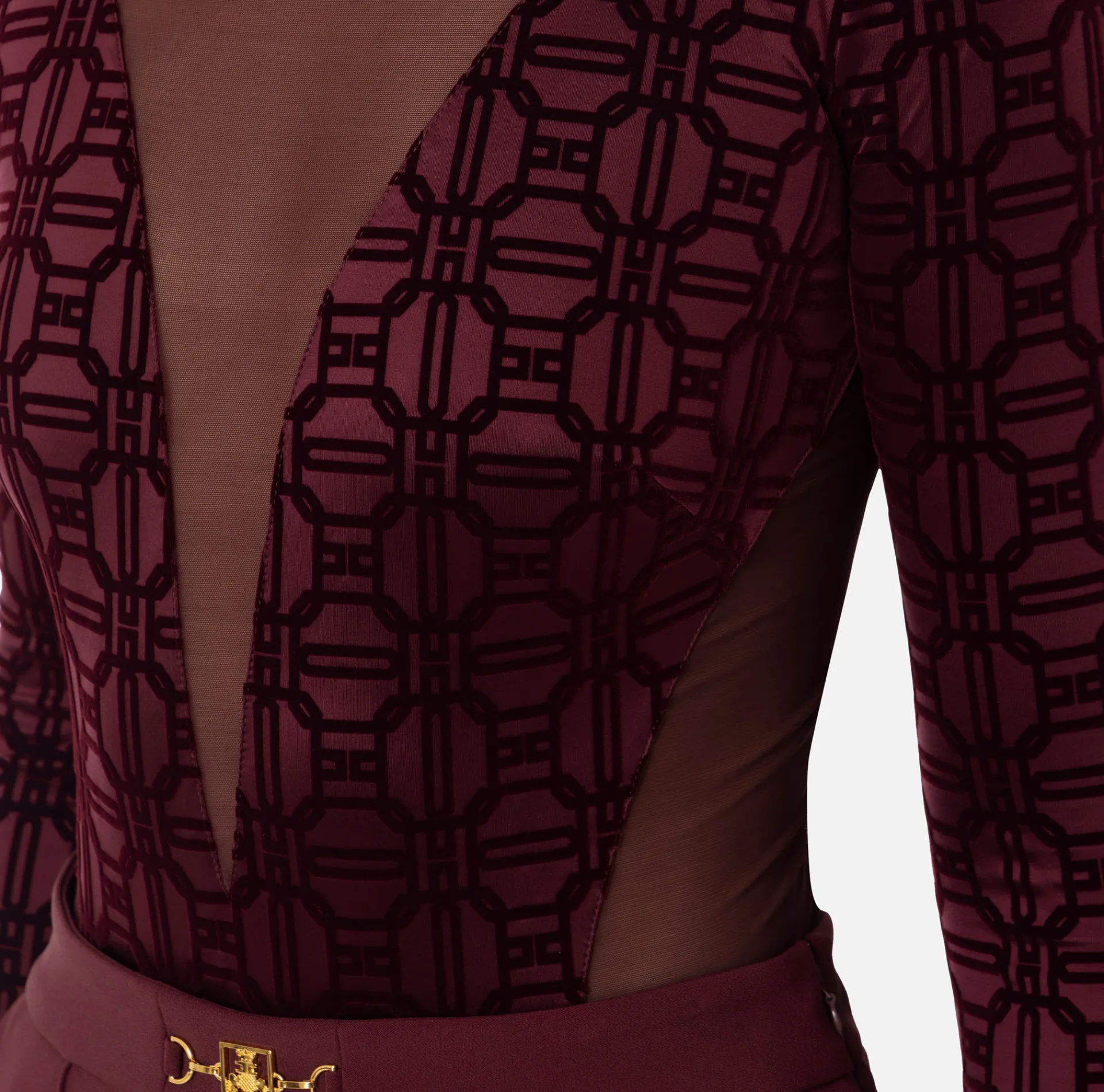 Elisabetta Franchi Top And T-Shirts|Flock Lycra and tulle bodysuit RougeNoir