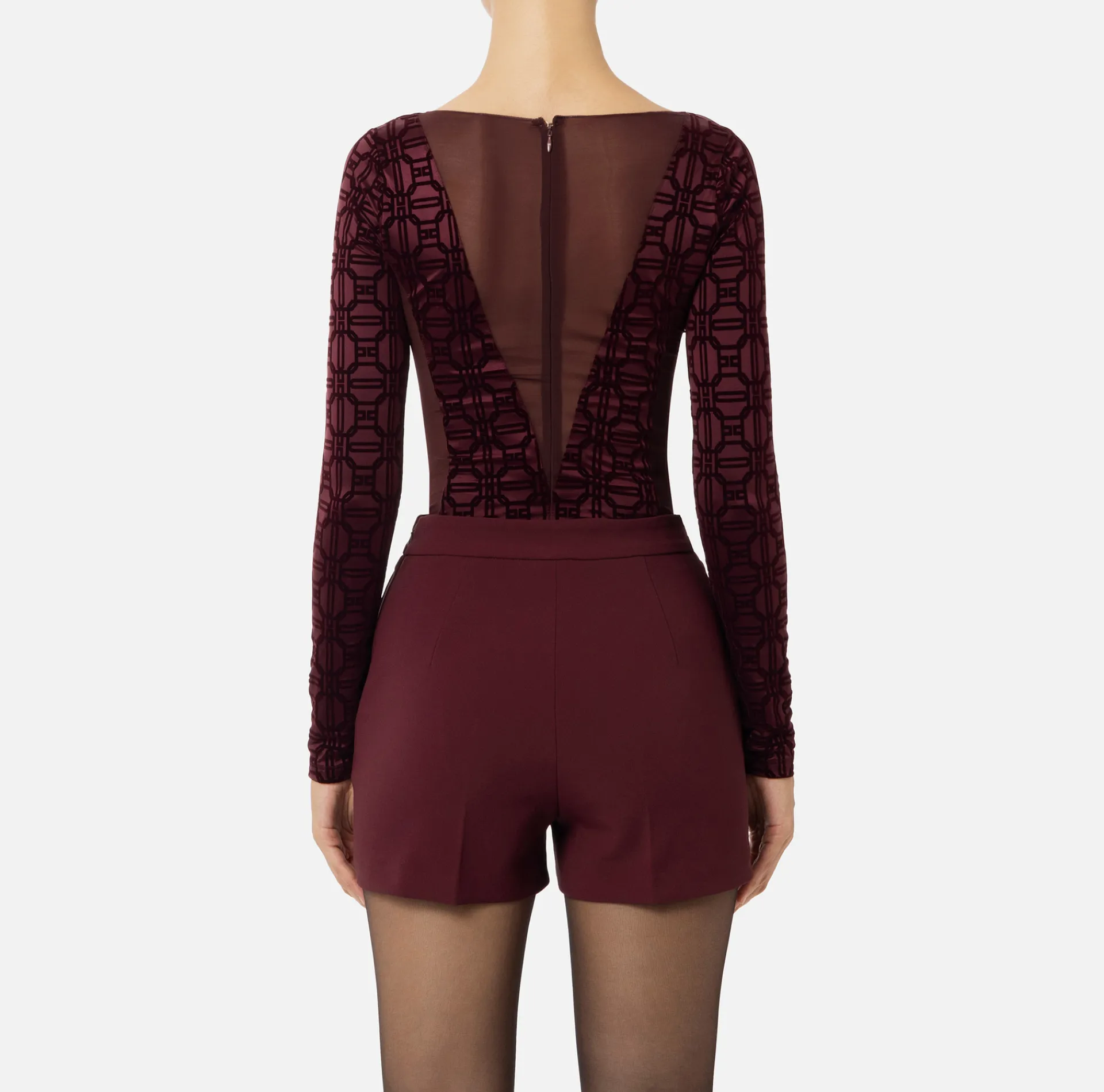 Elisabetta Franchi Top And T-Shirts|Flock Lycra and tulle bodysuit RougeNoir