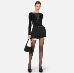 Elisabetta Franchi Top And T-Shirts|Flock Lycra and tulle bodysuit Black