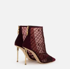 Elisabetta Franchi Boots|Flock mesh ankle boot with sculpted heel RougeNoir