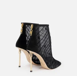 Elisabetta Franchi Boots|Flock mesh ankle boot with sculpted heel Black