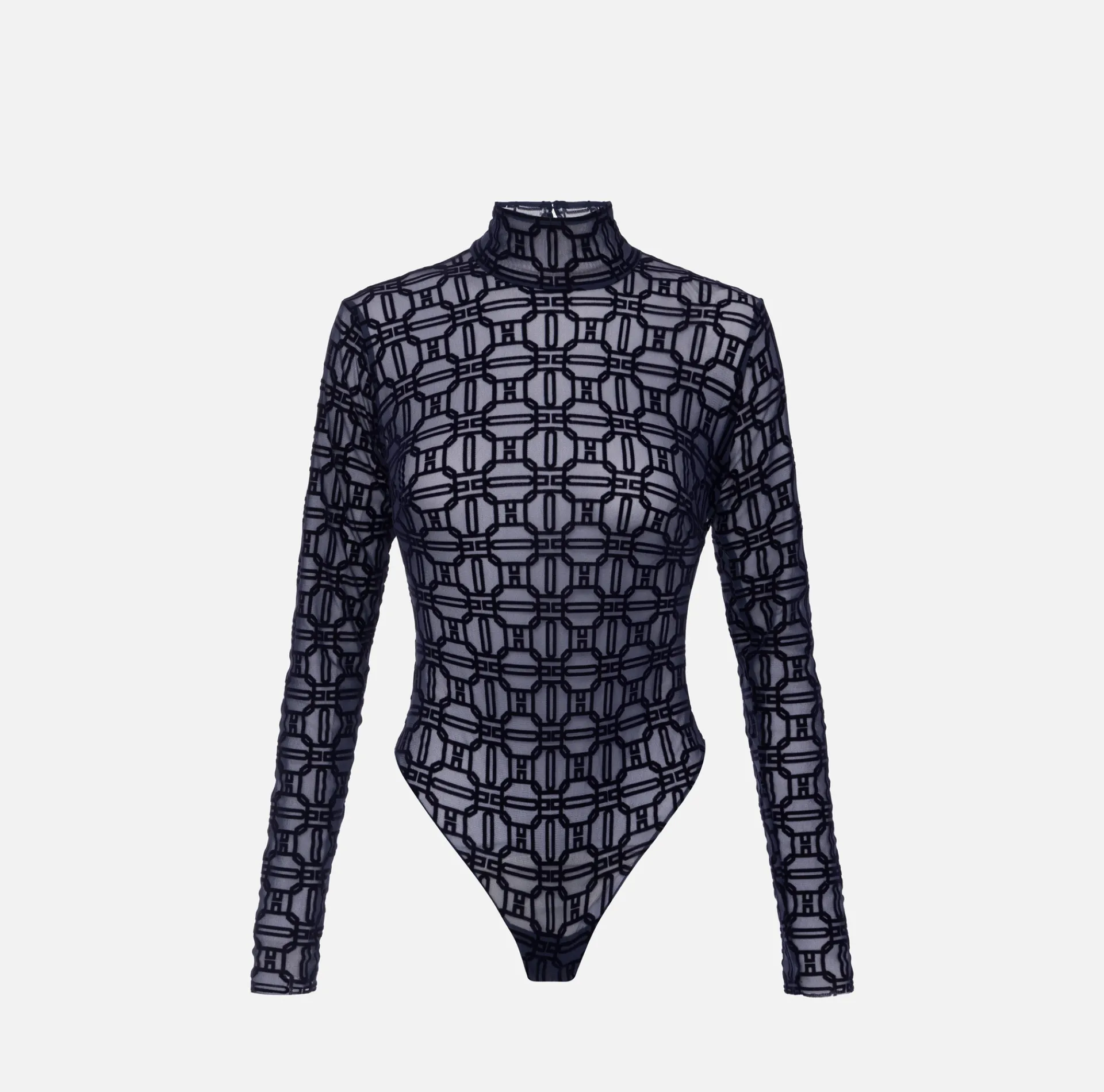 Elisabetta Franchi Top And T-Shirts|Flock printed bodysuit in tulle fabric Navy