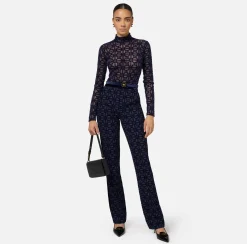 Elisabetta Franchi Top And T-Shirts|Flock printed bodysuit in tulle fabric Navy