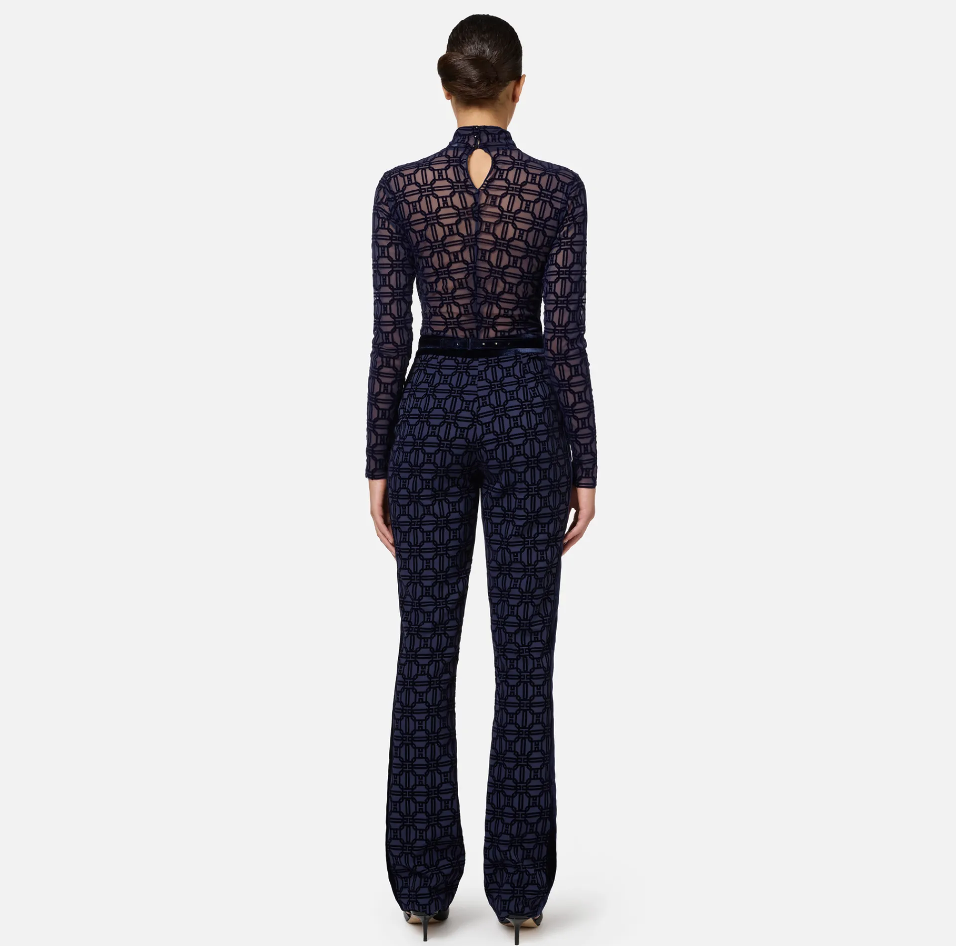 Elisabetta Franchi Top And T-Shirts|Flock printed bodysuit in tulle fabric Navy