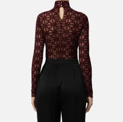 Elisabetta Franchi Top And T-Shirts|Flock printed bodysuit in tulle fabric RougeNoir