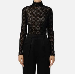 Elisabetta Franchi Top And T-Shirts|Flock printed bodysuit in tulle fabric Black