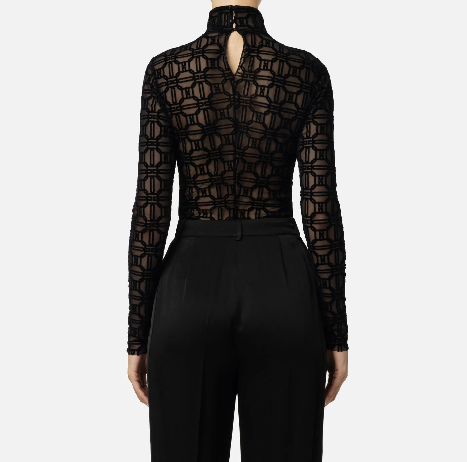 Elisabetta Franchi Top And T-Shirts|Flock printed bodysuit in tulle fabric Black