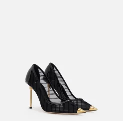 Elisabetta Franchi Pumps|Flocked mesh pump with logo Black