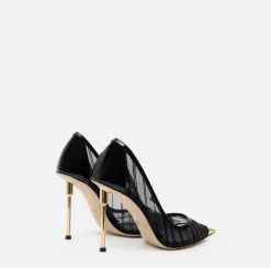 Elisabetta Franchi Pumps|Flocked mesh pump with logo Black