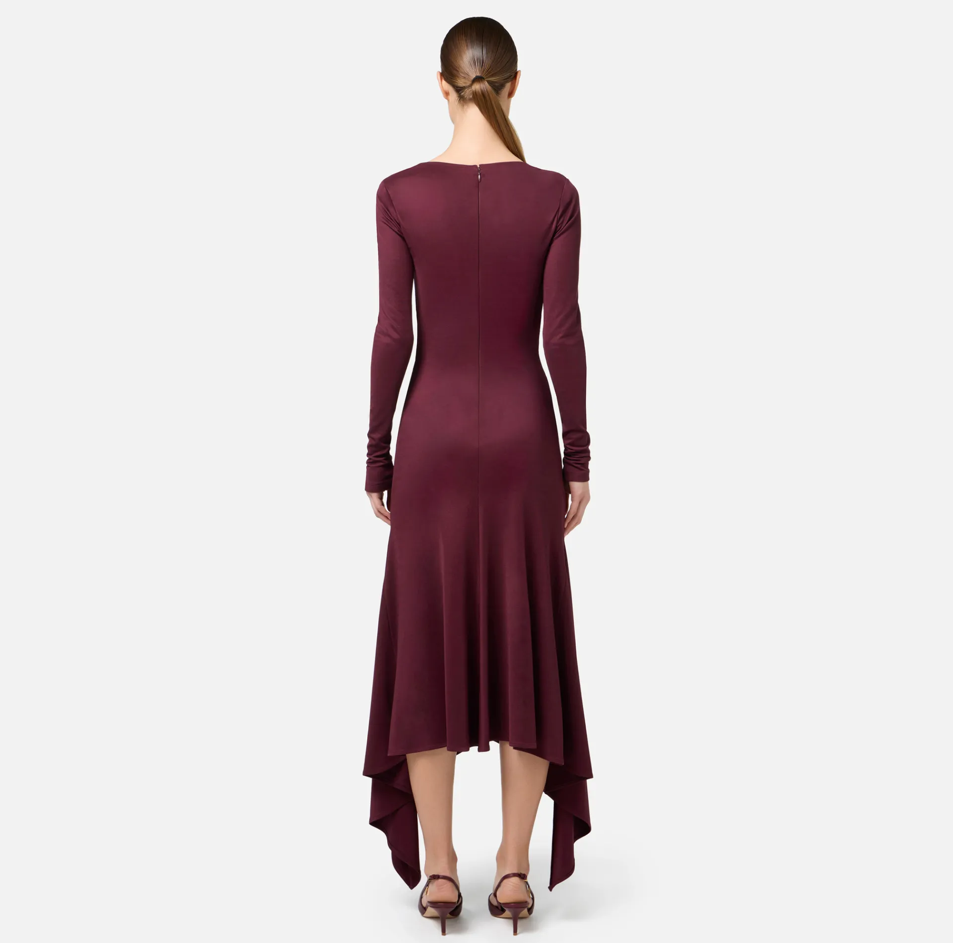 Elisabetta Franchi Midi Dresses|Dresses|Flowing jersey midi dress with draping RougeNoir