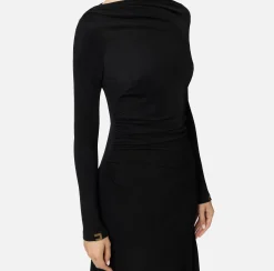 Elisabetta Franchi Midi Dresses|Dresses|Flowing jersey midi dress with draping Black