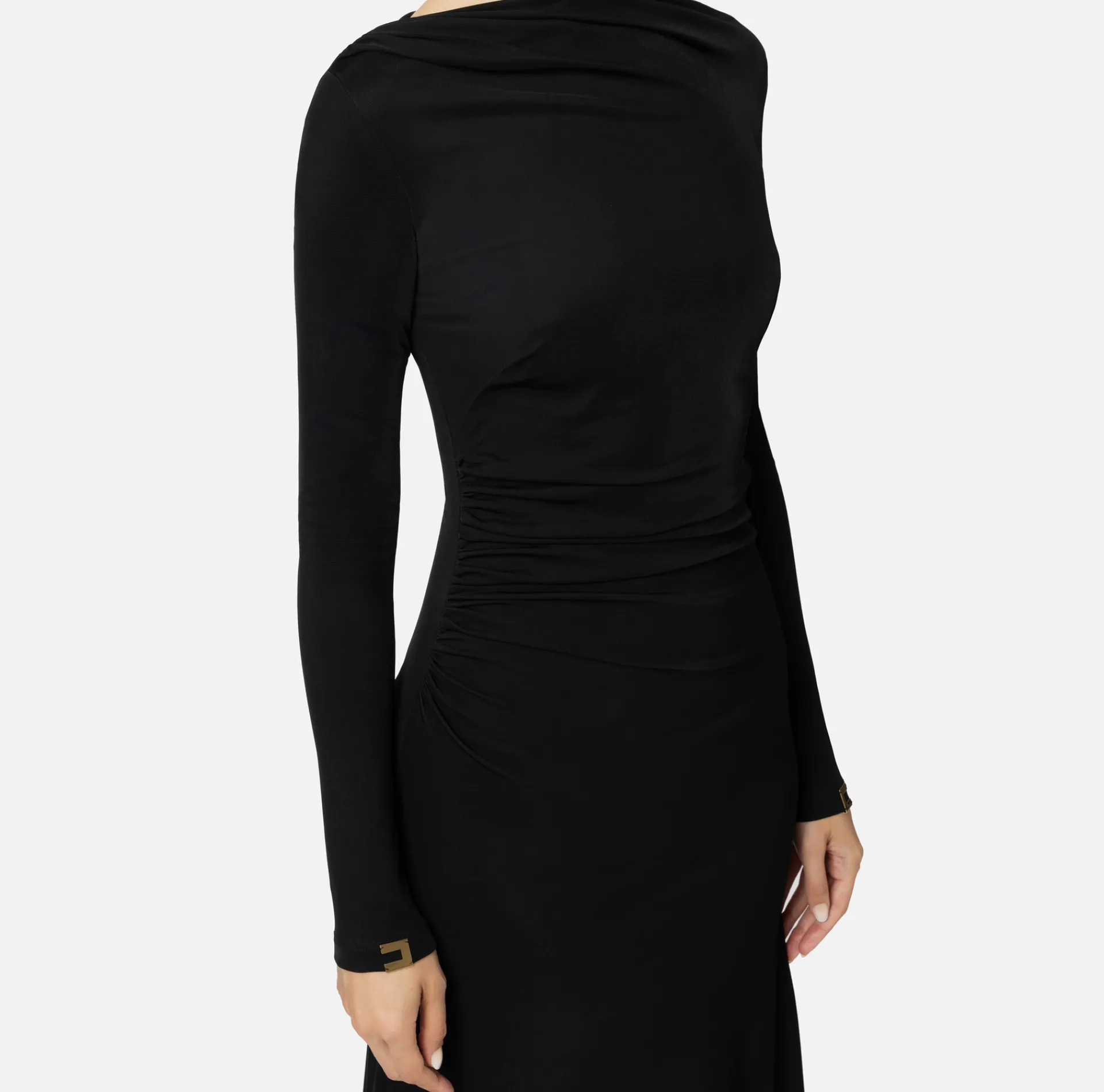 Elisabetta Franchi Midi Dresses|Dresses|Flowing jersey midi dress with draping Black