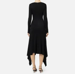 Elisabetta Franchi Midi Dresses|Dresses|Flowing jersey midi dress with draping Black