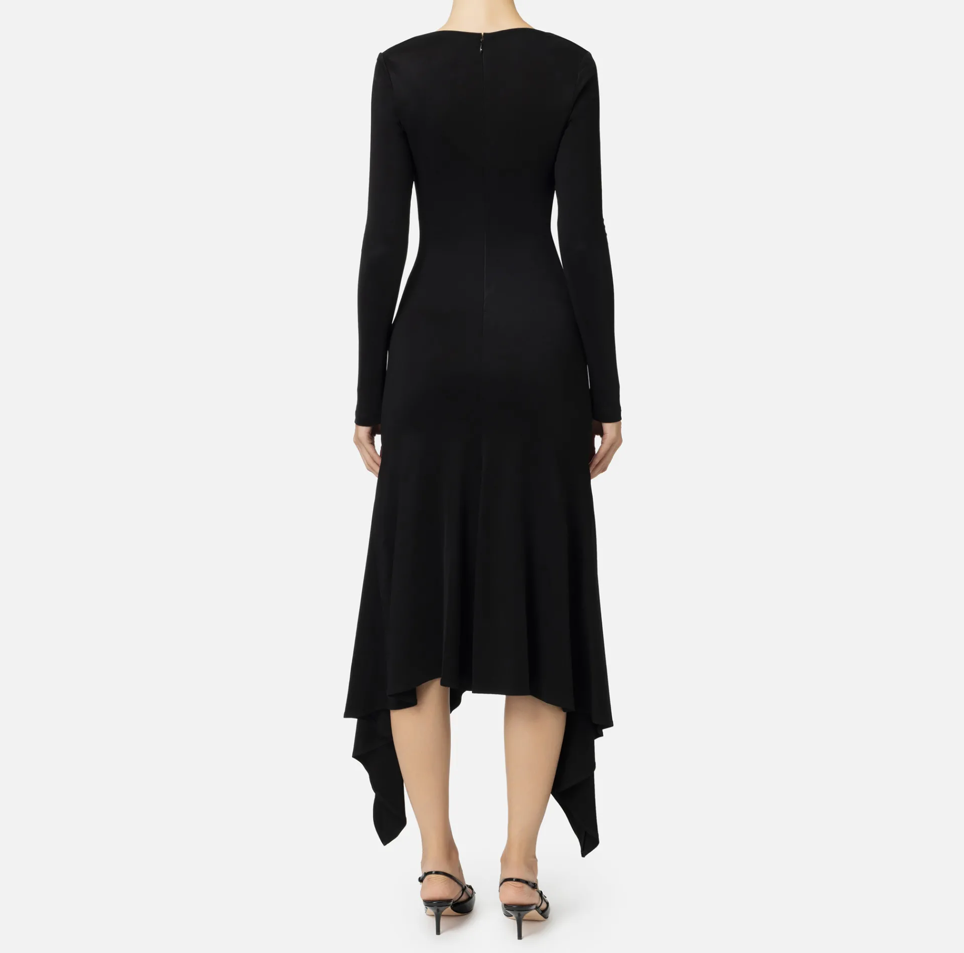 Elisabetta Franchi Midi Dresses|Dresses|Flowing jersey midi dress with draping Black