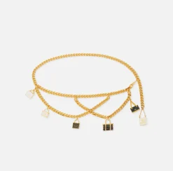 Elisabetta Franchi Belts|Gold metal chain belt with charms bags YellowGold