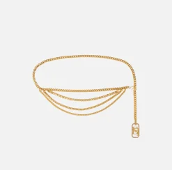 Elisabetta Franchi Belts|Golden metal chain belt with rhinestone tip YellowGold