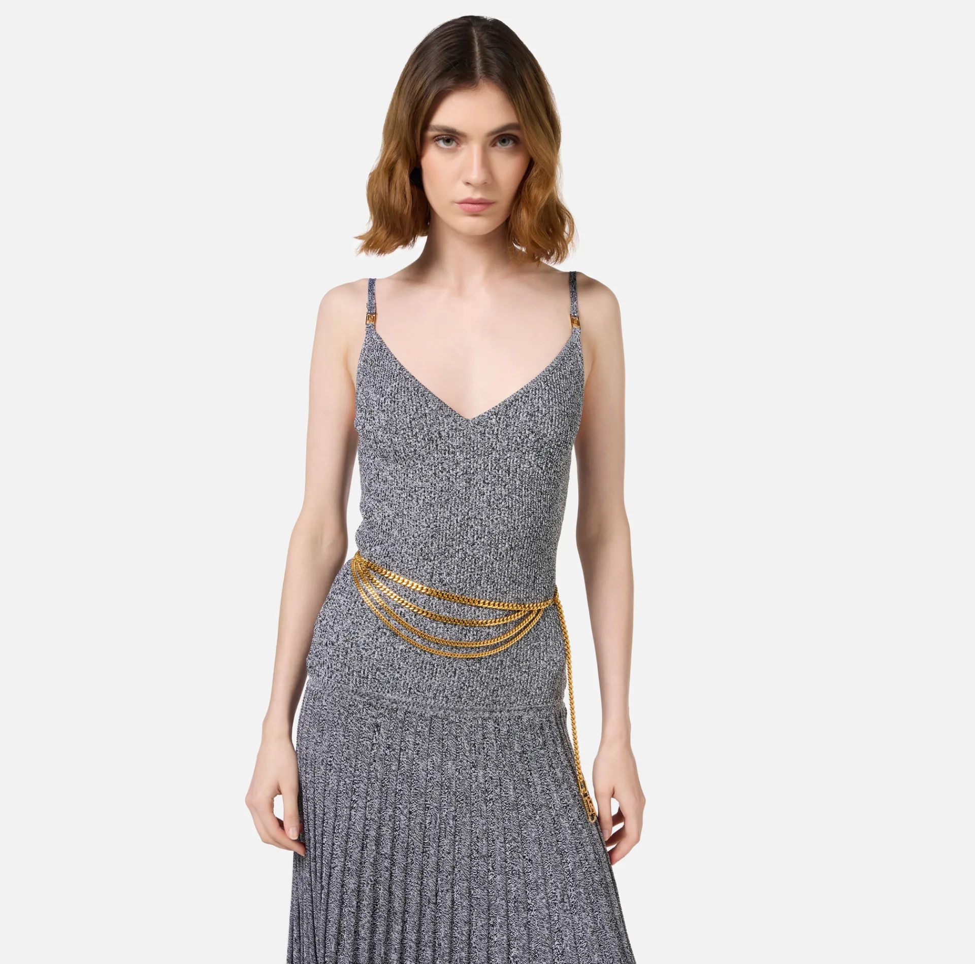 Elisabetta Franchi Belts|Golden metal chain belt with rhinestone tip YellowGold
