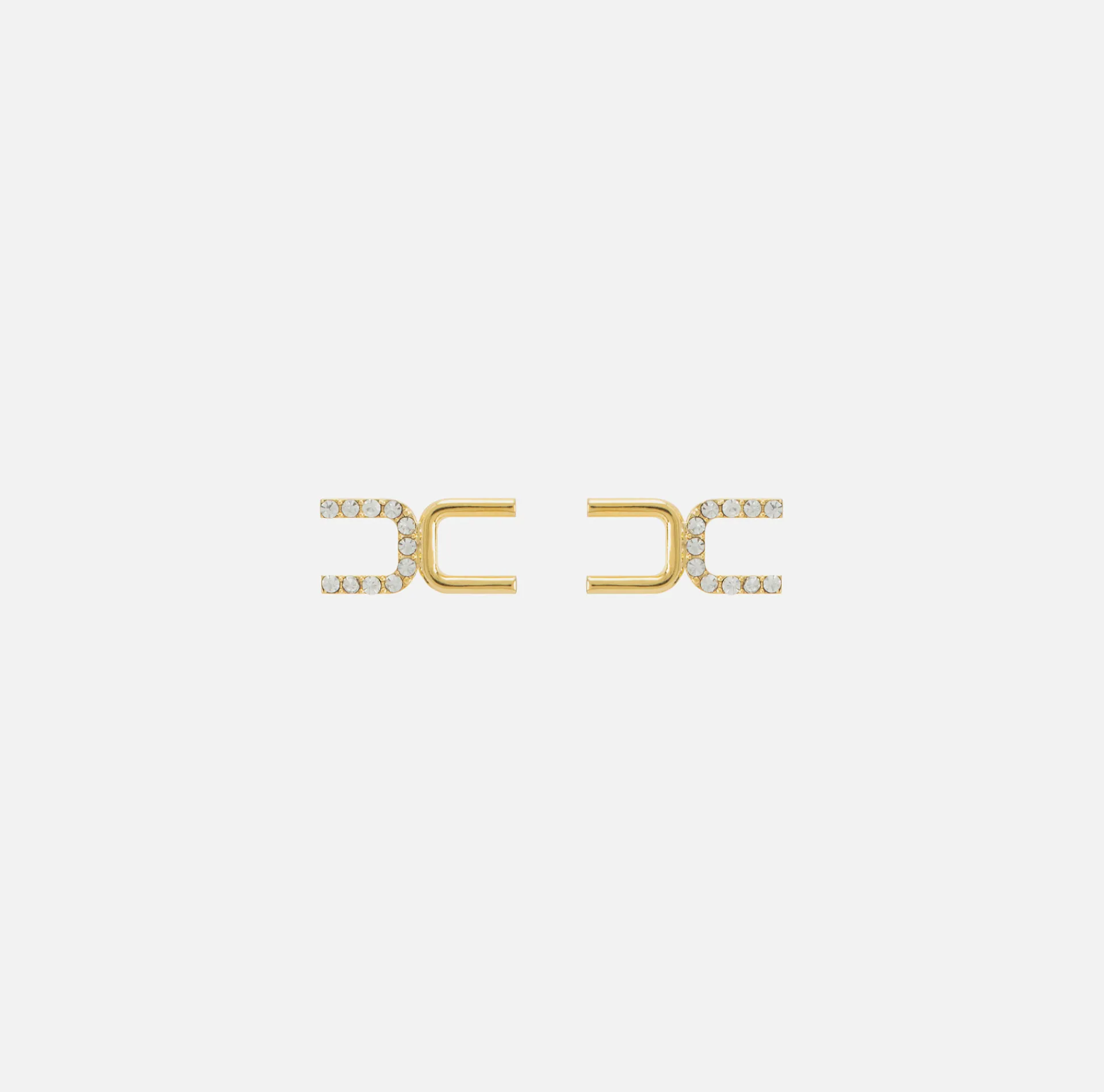 Elisabetta Franchi Jewelry|Golden metal earrings with logo and rhinestones YellowGold