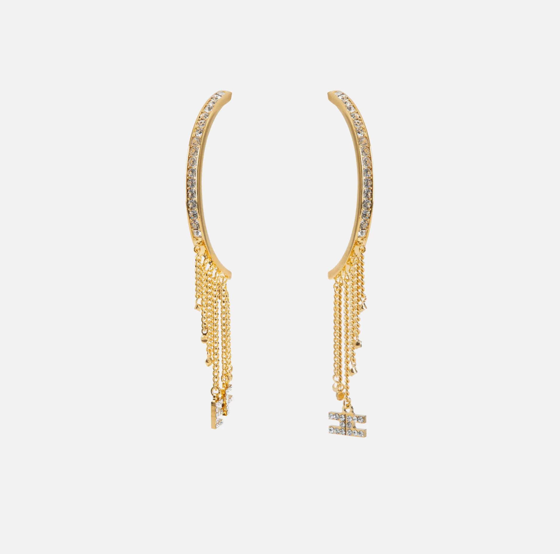 Elisabetta Franchi Jewelry|Golden metal half-ring earrings with charms YellowGold