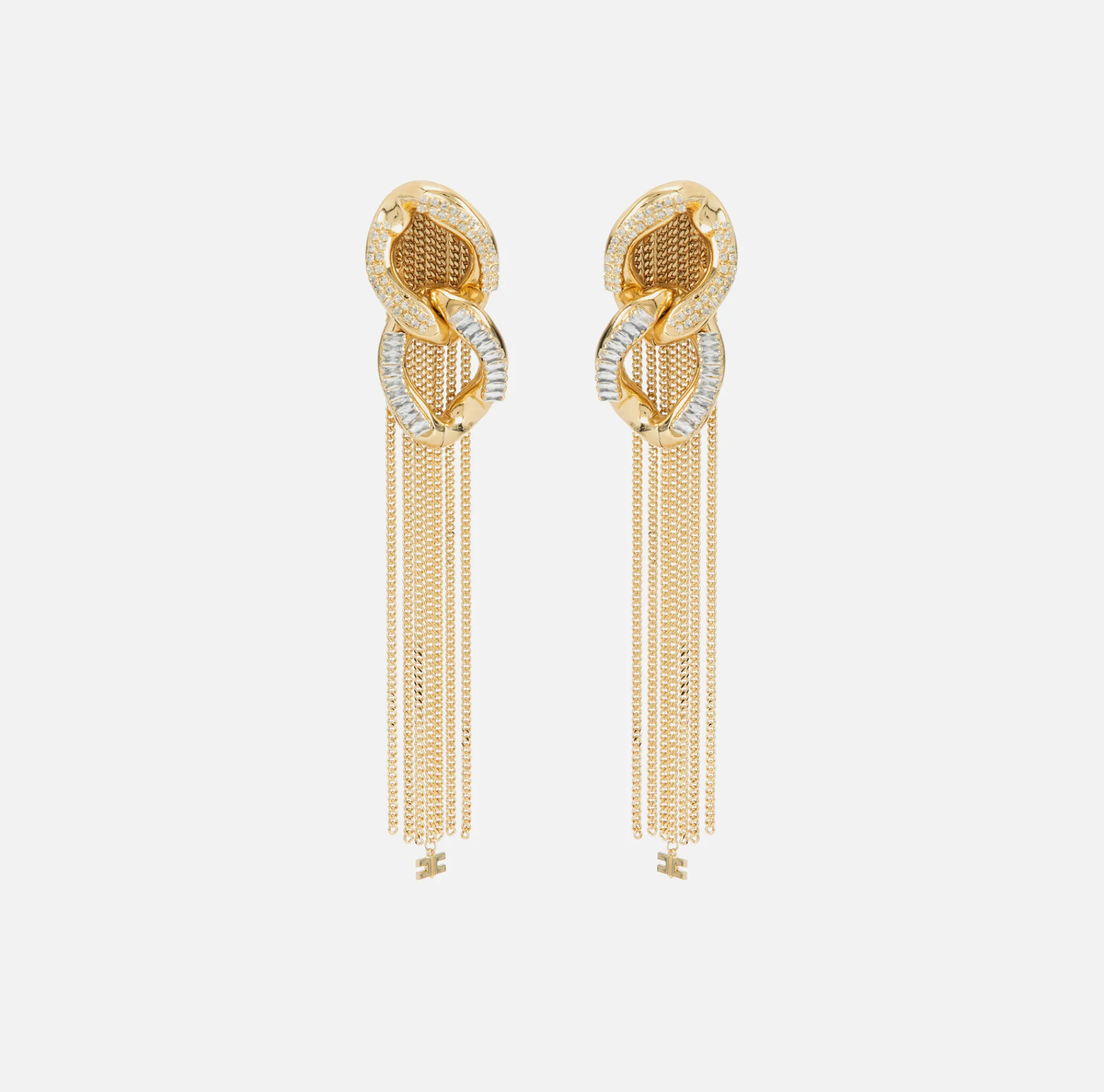 Elisabetta Franchi Jewelry|Golden metal pendant earrings with maxi chain YellowGold