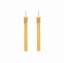 Elisabetta Franchi Jewelry|Golden metal ring earrings with tassels