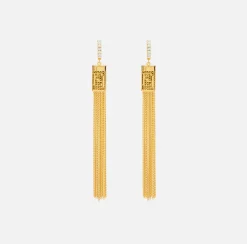 Elisabetta Franchi Jewelry|Golden metal ring earrings with tassels YellowGold