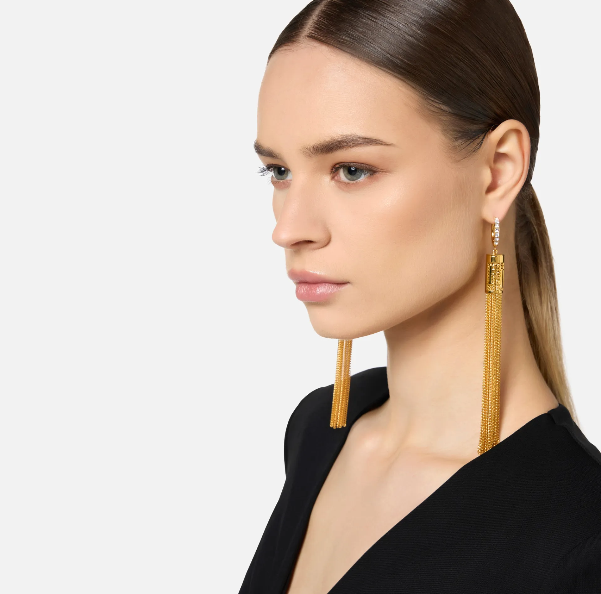 Elisabetta Franchi Jewelry|Golden metal ring earrings with tassels YellowGold