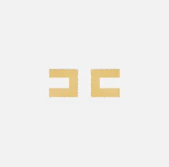 Elisabetta Franchi Jewelry|Golden metal thick logo earrings with rhinestones YellowGold