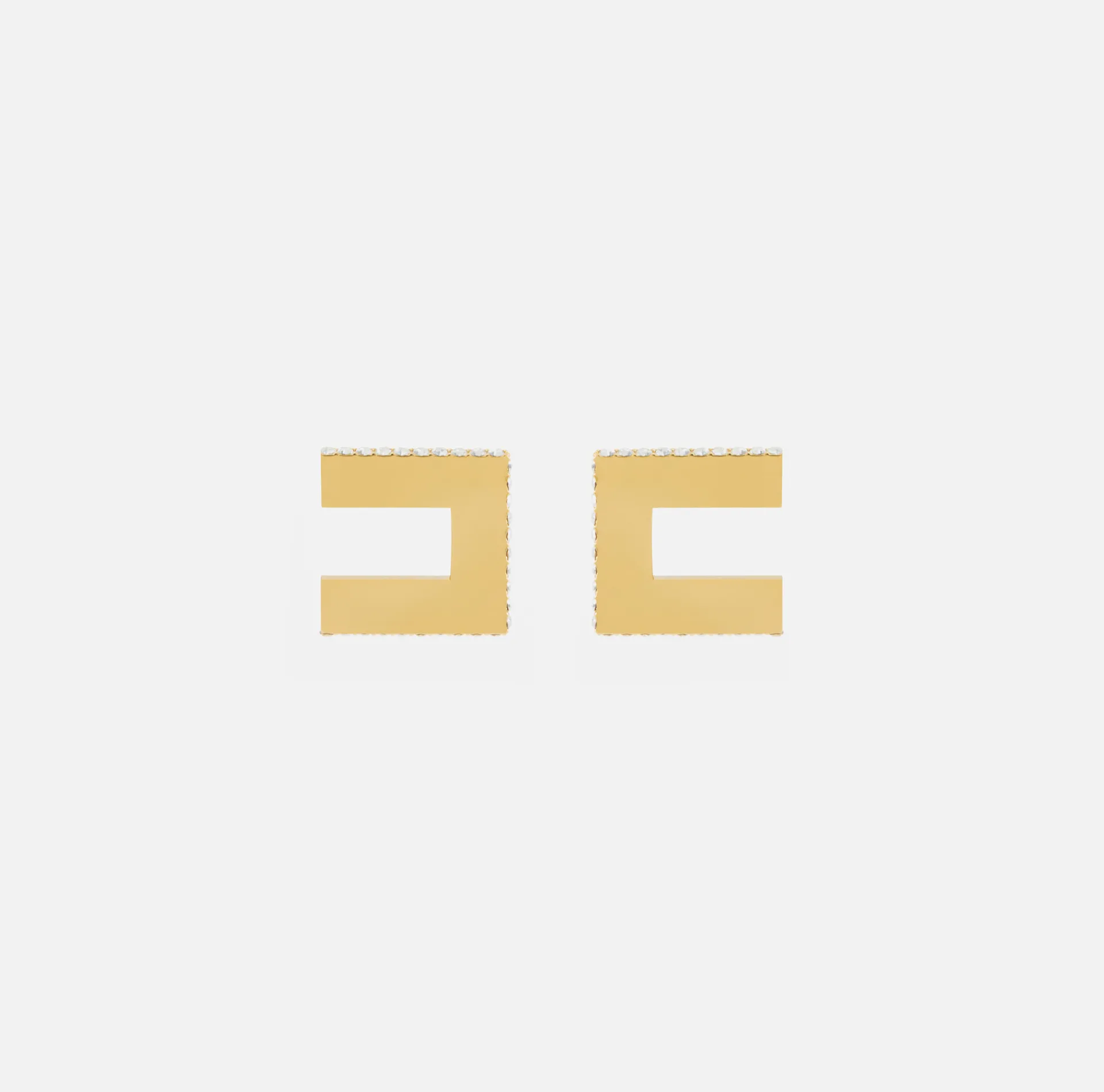 Elisabetta Franchi Jewelry|Golden metal thick logo earrings with rhinestones YellowGold