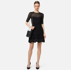 Elisabetta Franchi Mini Dresses|Knitted Dresses|Herringbone pattern mini-dress in viscose fabric with studs Black