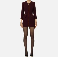 Elisabetta Franchi Mini Dresses|Dresses|Herringbone tweed mini-dress with zip RougeNoir