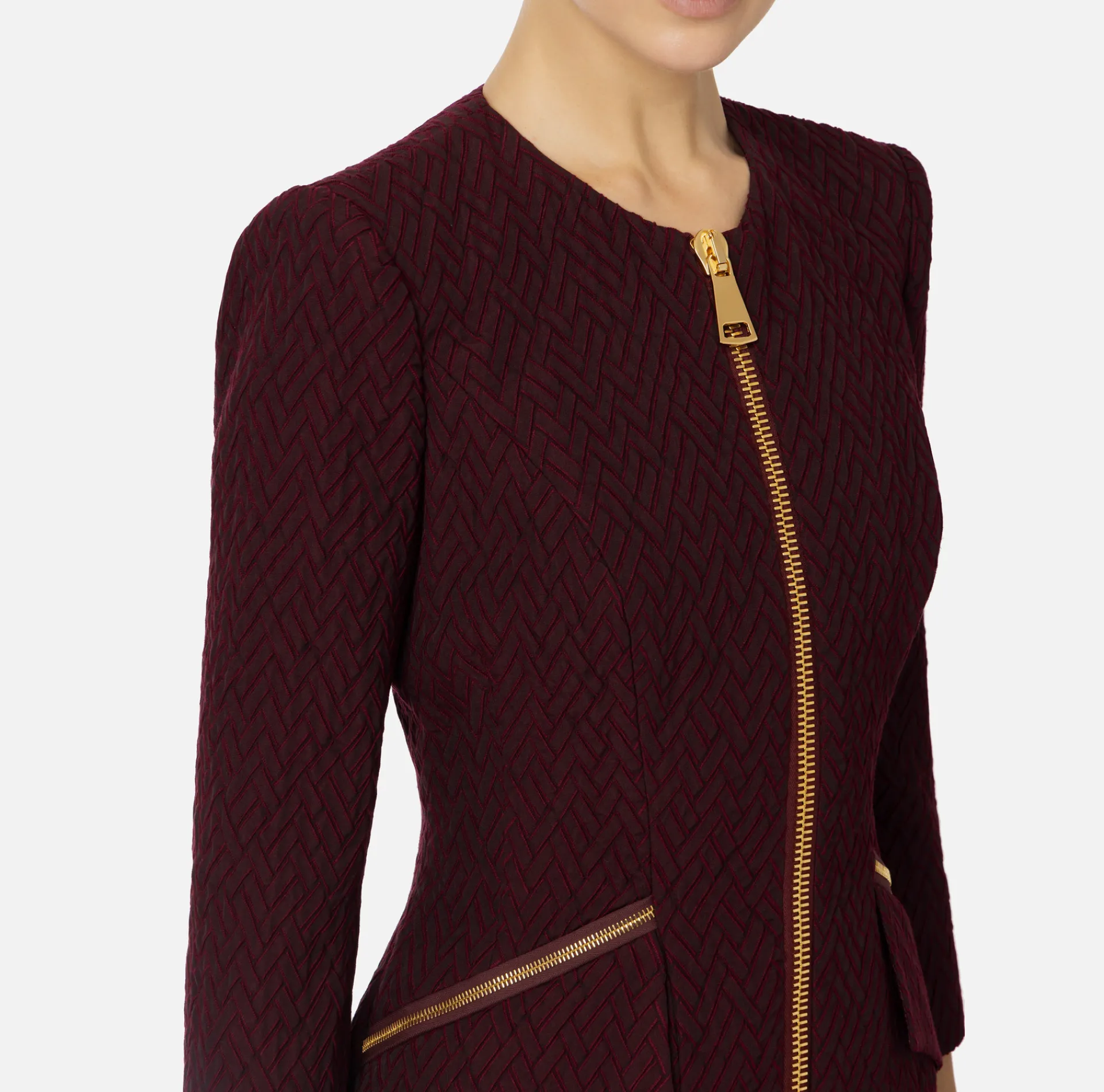 Elisabetta Franchi Mini Dresses|Dresses|Herringbone tweed mini-dress with zip RougeNoir