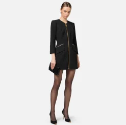 Elisabetta Franchi Mini Dresses|Dresses|Herringbone tweed mini-dress with zip Black