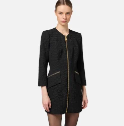 Elisabetta Franchi Mini Dresses|Dresses|Herringbone tweed mini-dress with zip Black
