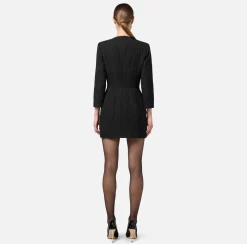 Elisabetta Franchi Mini Dresses|Dresses|Herringbone tweed mini-dress with zip Black