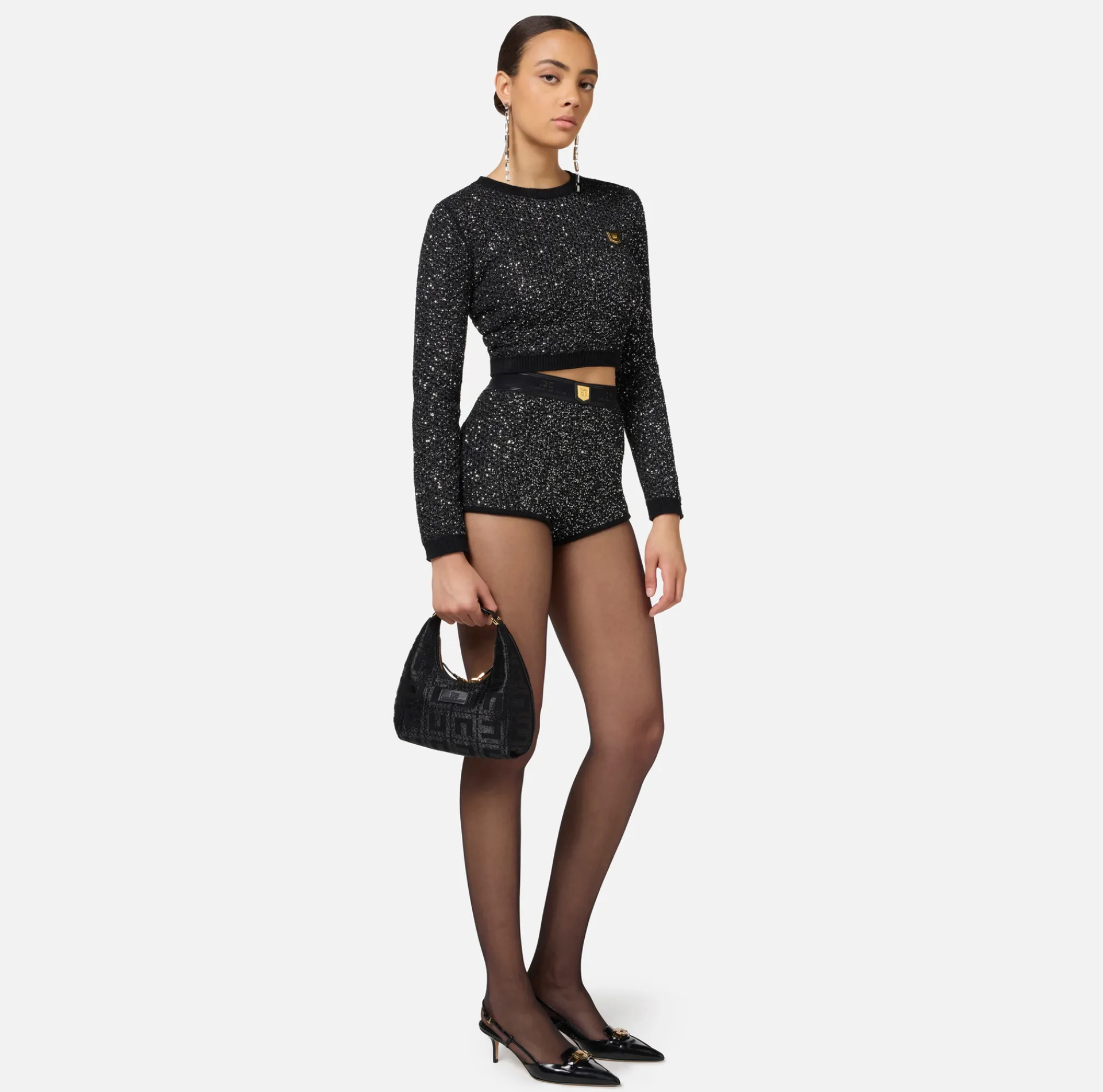Elisabetta Franchi Handbags|Hobo bag in jacquard fabric Black