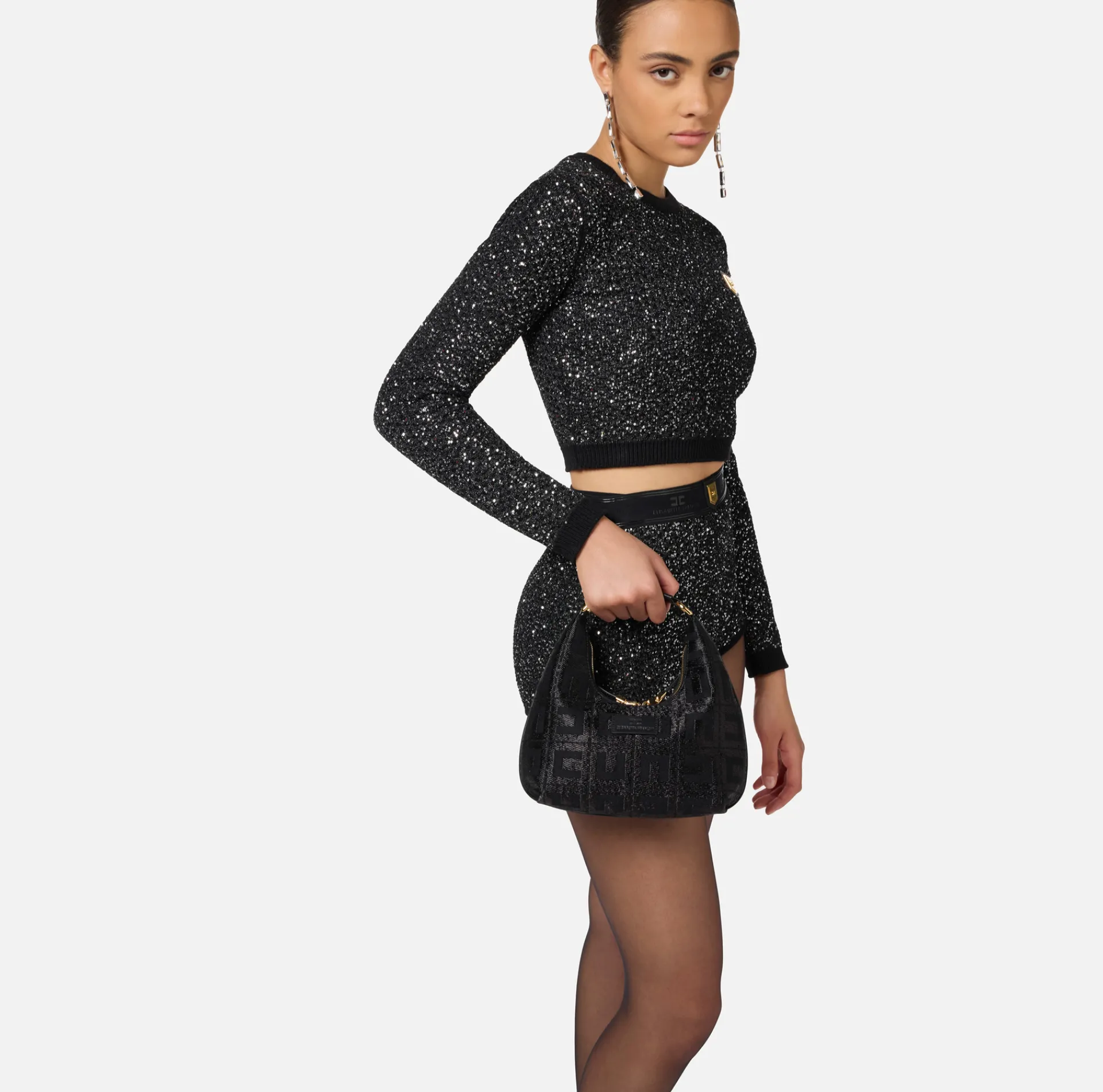Elisabetta Franchi Handbags|Hobo bag in jacquard fabric Black