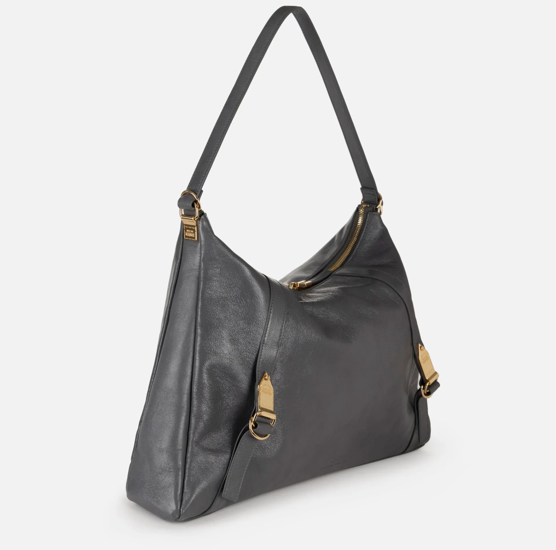 Elisabetta Franchi Shoulder Bags|Hobo bag in shiny Nappa leather Steel