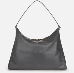 Elisabetta Franchi Shoulder Bags|Hobo bag in shiny Nappa leather Steel