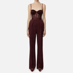 Elisabetta Franchi Jumpsuits|Jacquard crêpe combined jumpsuit with lettering RougeNoir