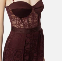 Elisabetta Franchi Jumpsuits|Jacquard crêpe combined jumpsuit with lettering RougeNoir