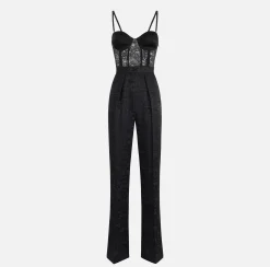 Elisabetta Franchi Jumpsuits|Jacquard crêpe combined jumpsuit with lettering Black