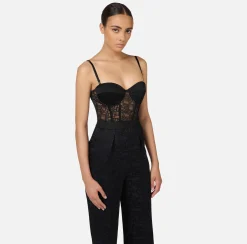Elisabetta Franchi Jumpsuits|Jacquard crêpe combined jumpsuit with lettering Black